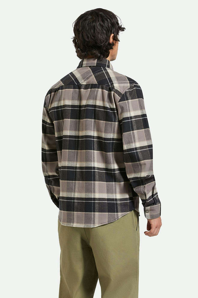 Back Fit Image | Builders Bowery Stretch Water Resistant L/S Flannel - Black/Charcoal/Beige