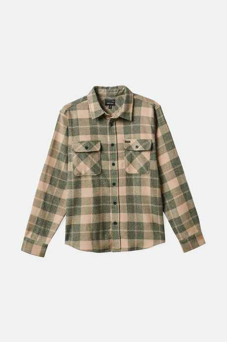 Brixton Men's Bowery Stretch Water Resistant Flannel - Trekking Green/Oatmilk | Profile