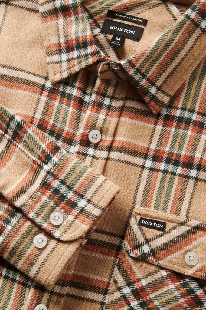 Brixton Men's Bowery L/S Flannel - Sand/Off White/Terracotta | Extra Shot