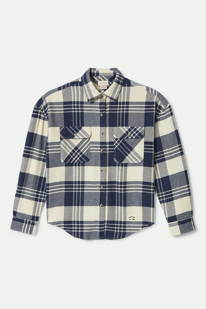 Women's Bowery Women's Classic L/S Flannel in the color Azure Blue/Whitecap Plaid - Front Product View