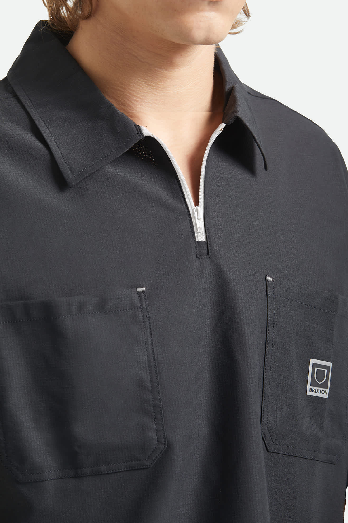 Men's Journey Lightweight 1/2 Zip Cropped Short Sleeve Shirt in the color Black - Additional Fit image