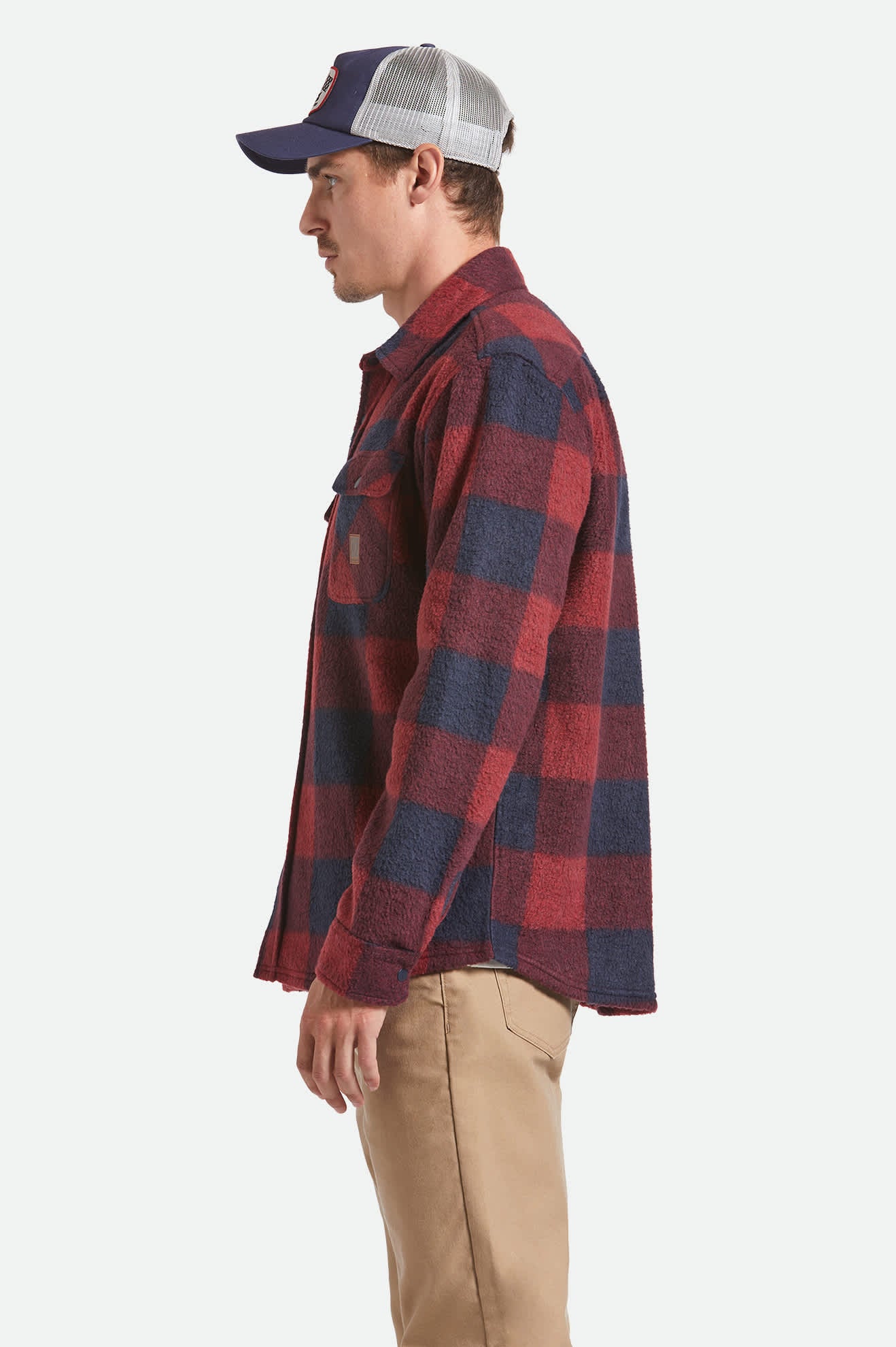 Men's Bowery Arctic Stretch Fleece in the color Adrenaline Rush/Mood Indigo Plaid - Men's Side View