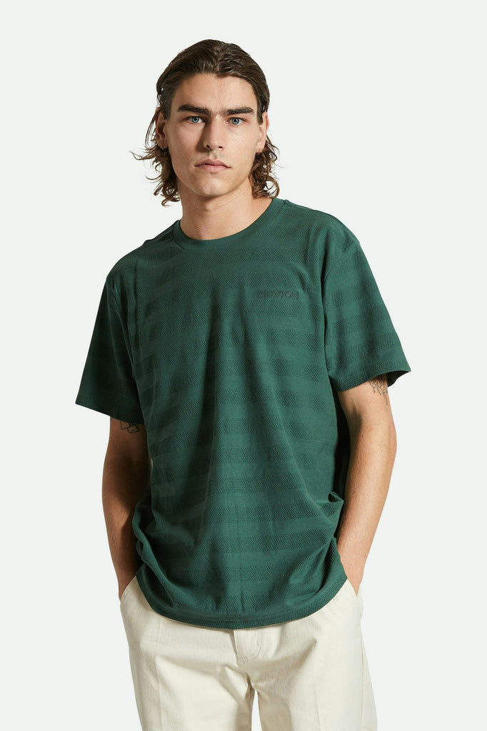 Men's Fit, Front View | The City Jacquard Stripe S/S Tee - Trekking Green