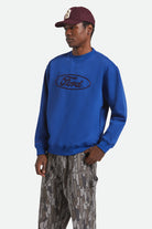 Men's Ford Number One Relaxed Fleece Crew in the color Ford Blue - Men's Front View