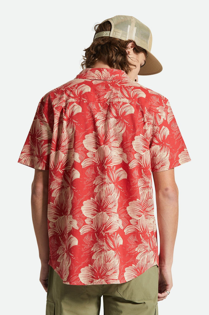 Men's Fit, Back View | Charter Print S/S Woven Shirt - Casa Red/Oatmilk Floral