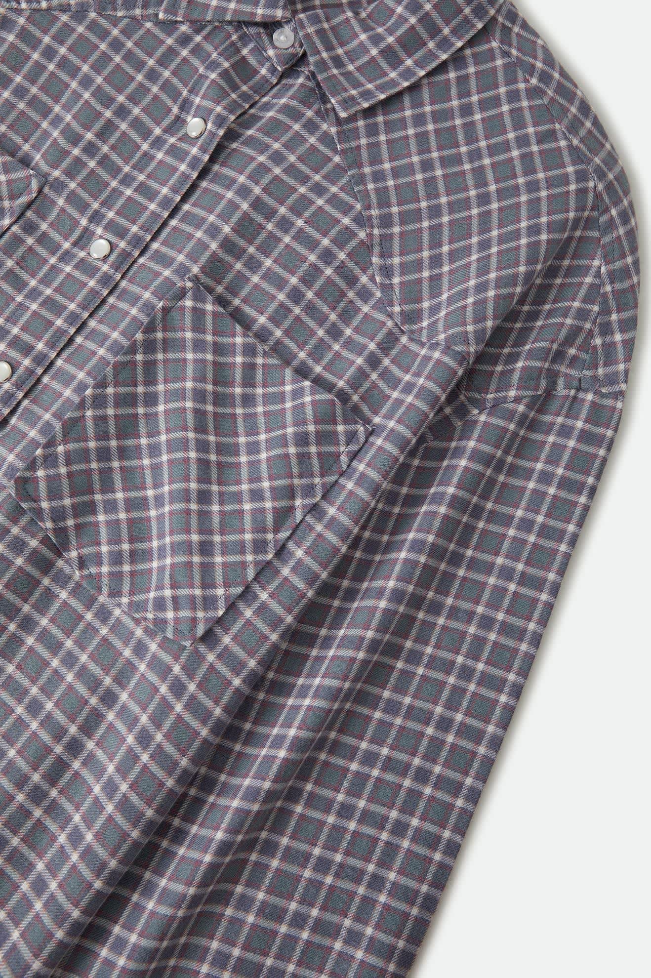 Women's Wayne Women's Shirt in the color Soft Navy Plaid - Additional Laydown image