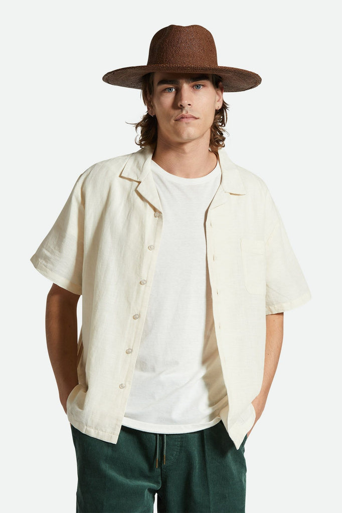 Men's Fit, Front View | Bunker Linen Blend S/S Camp Collar Shirt - Whitecap