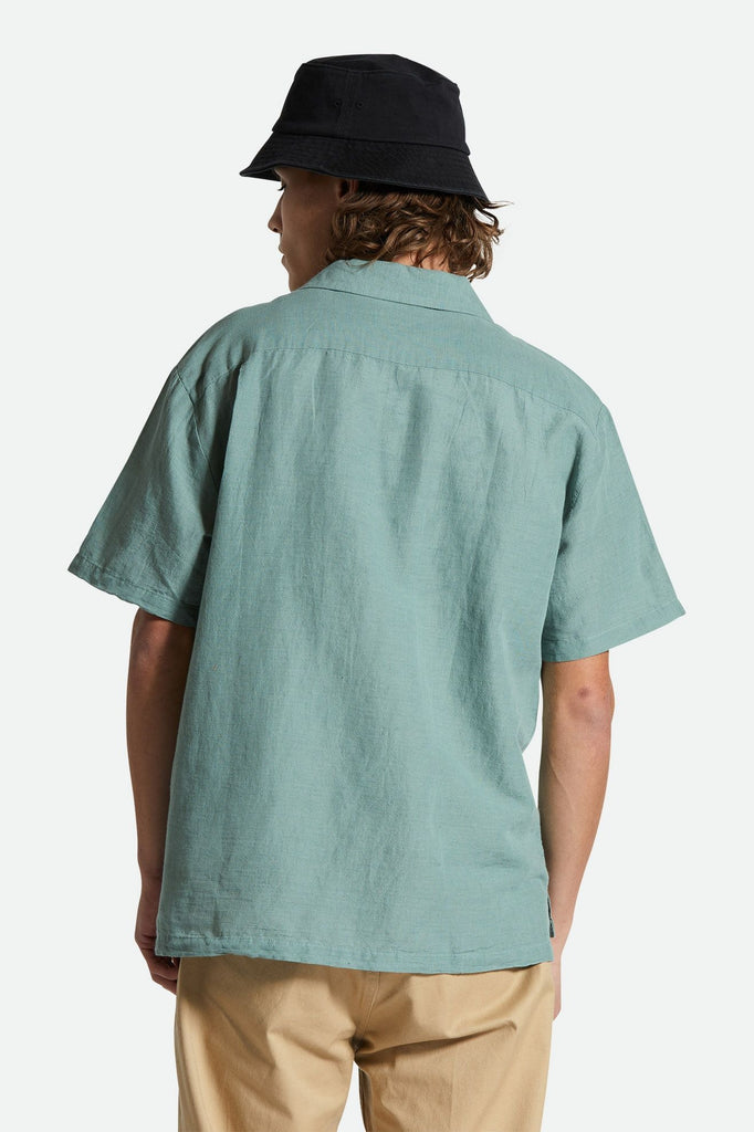 Men's Fit, Back View | Bunker Linen Blend S/S Camp Collar Shirt - Chinois Green