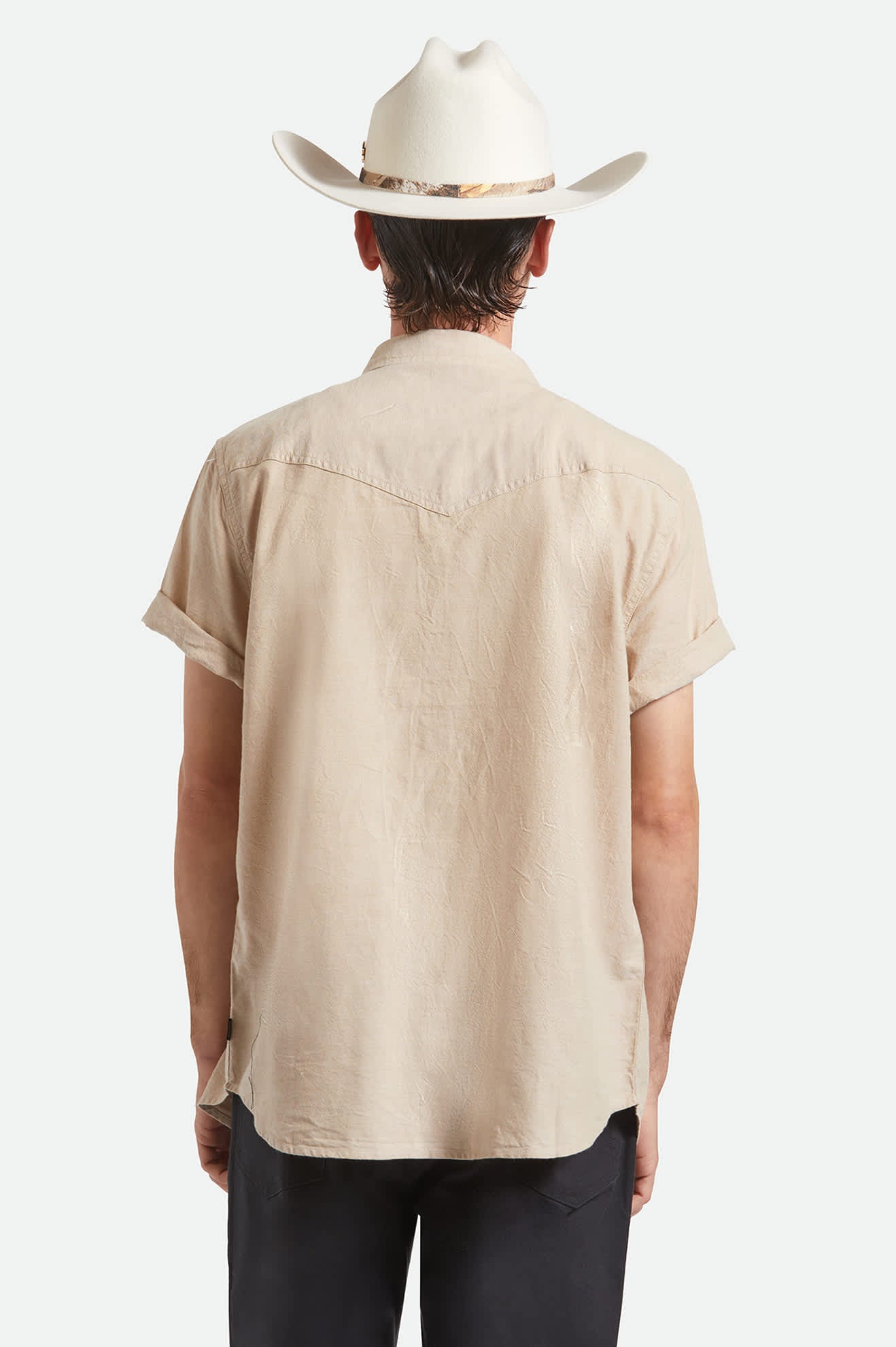 Men's Ford S/S Western Shirt in the color Khaki - Men's Back View