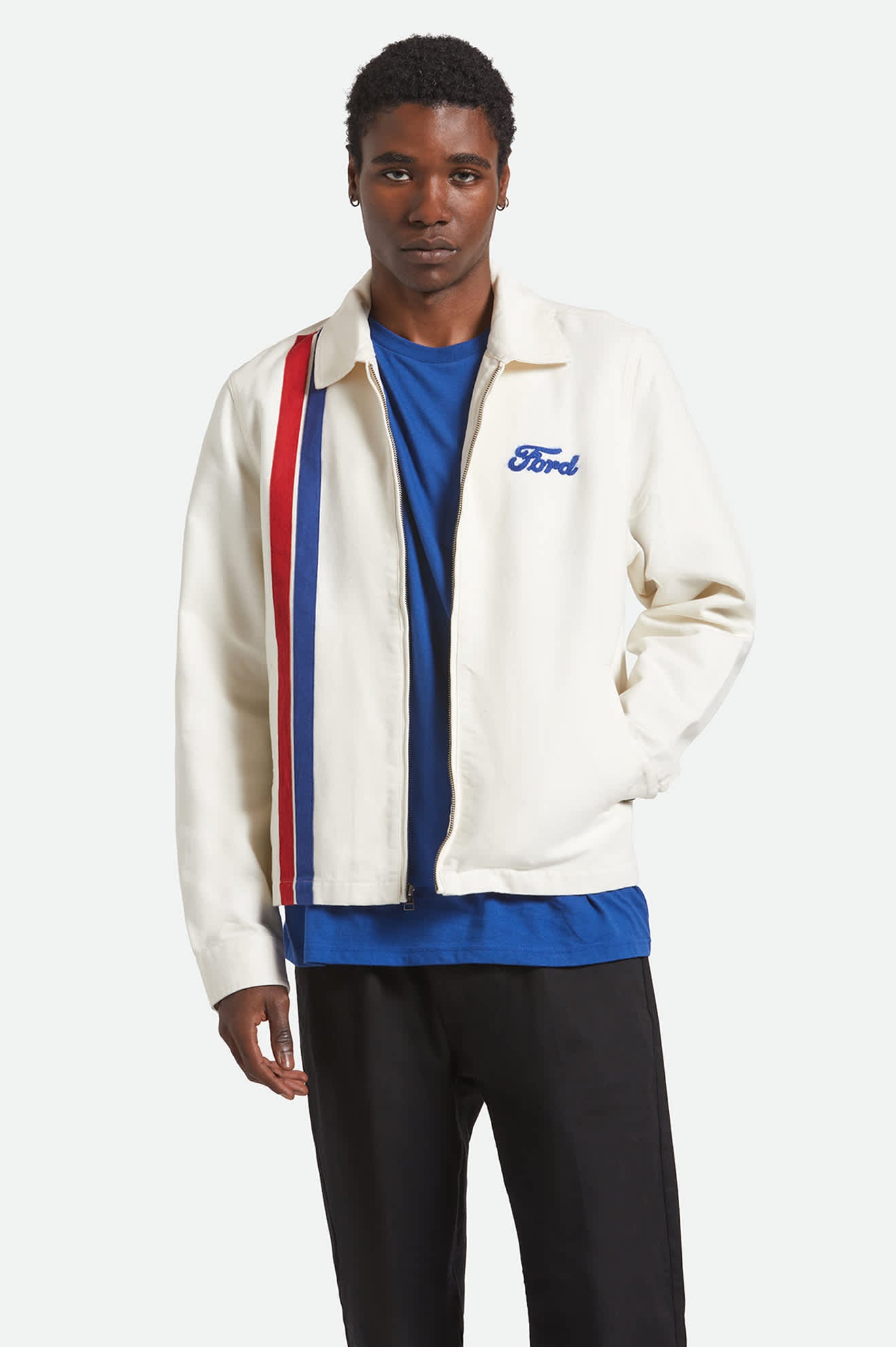 Men's Ford Number One Garage Jacket in the color Wimbledon White - Men's Front View