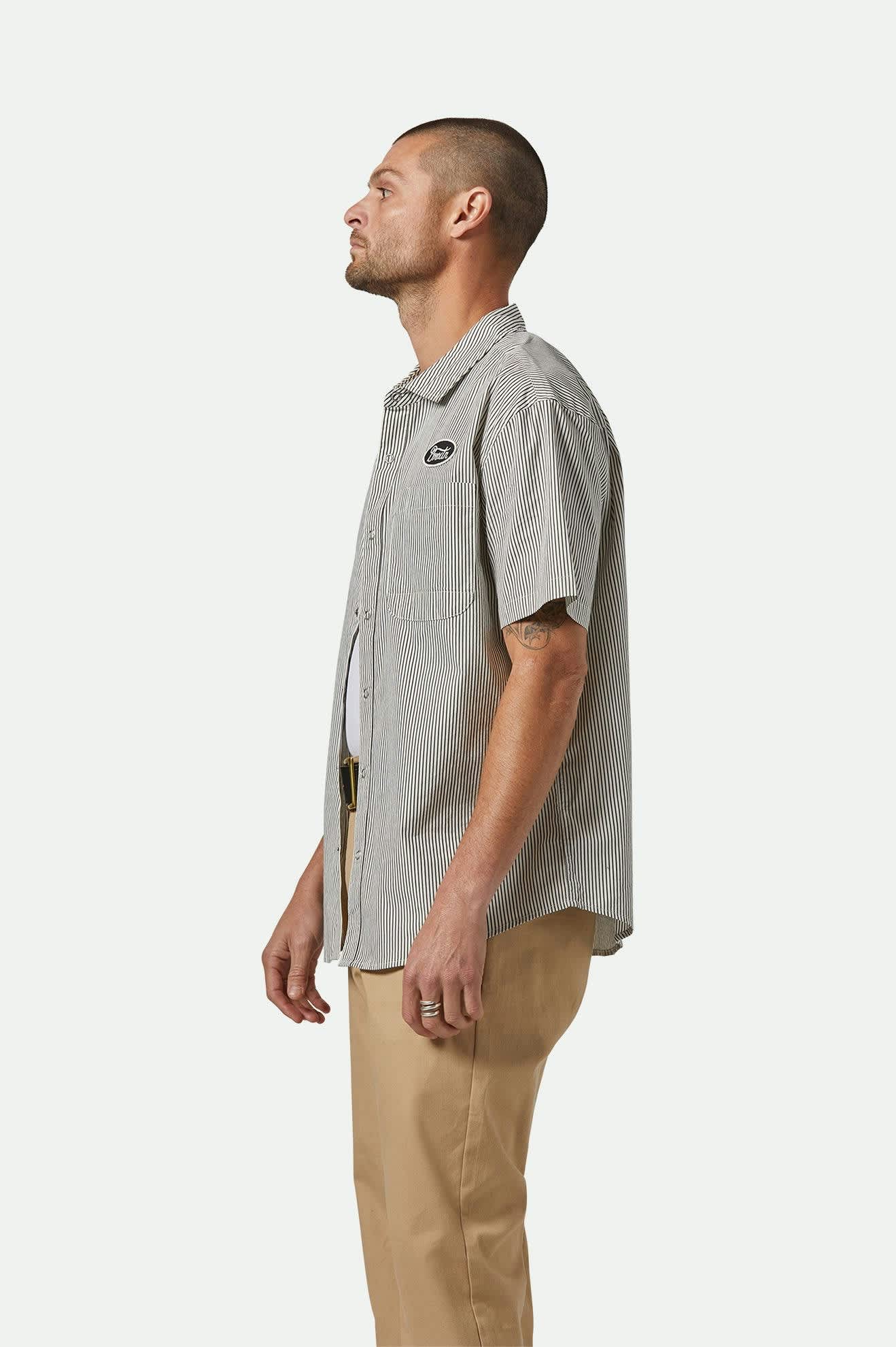 Men's Builders Auto S/S Shirt in Black/Off White Stripe – Brixton