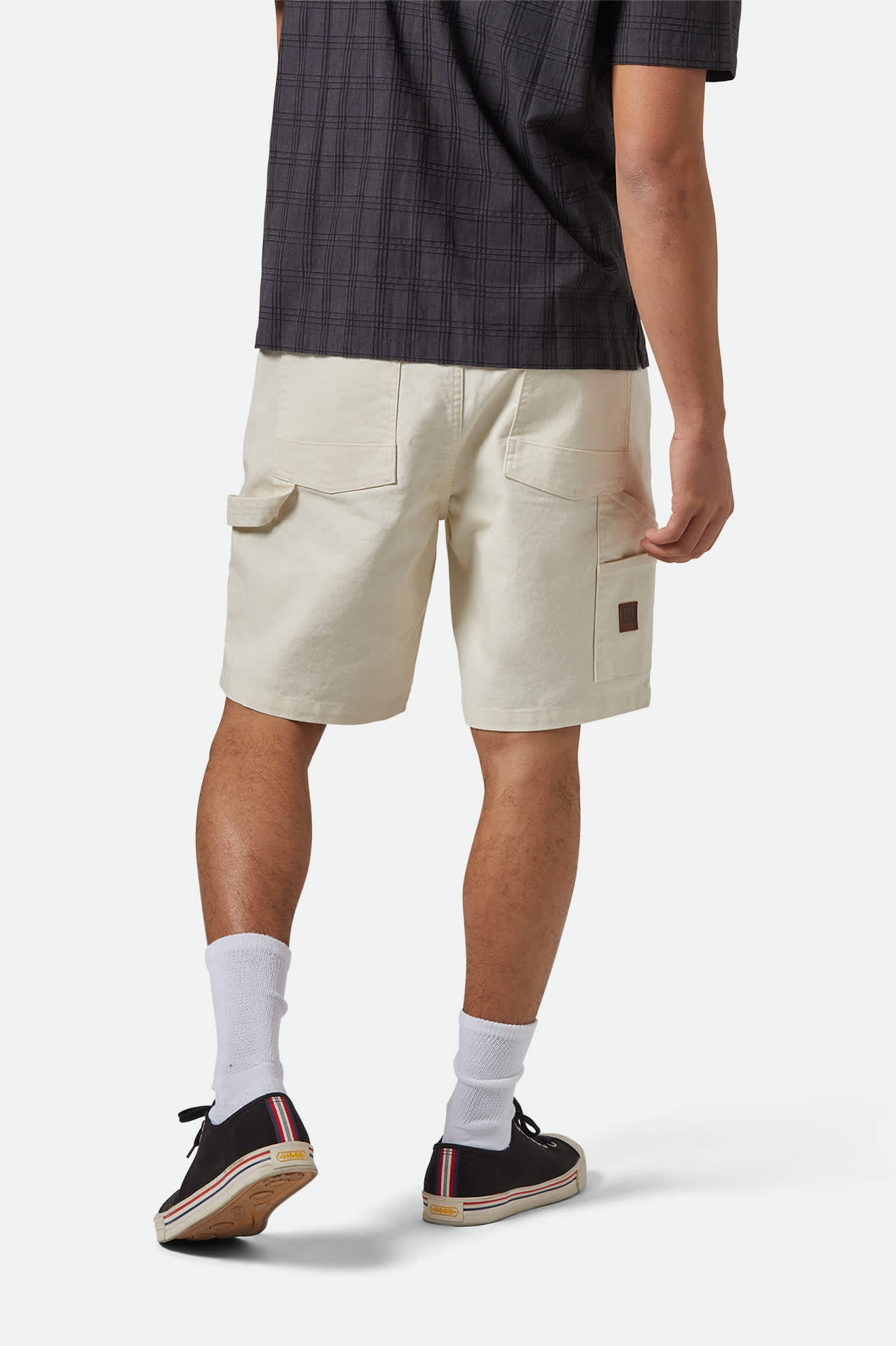 Men's Builders Carpenter Baggy Short in the color Egret White - Men's Back View