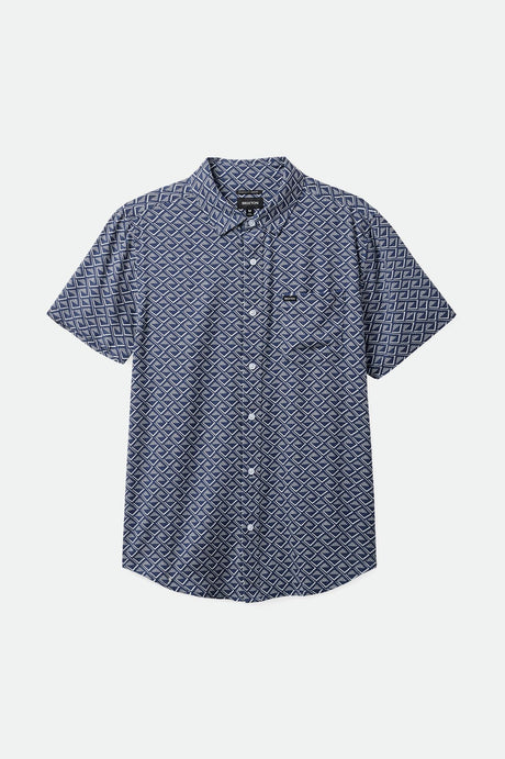 Brixton Men's Charter Print S/S Woven Shirt - Washed Navy/White Tile | Profile