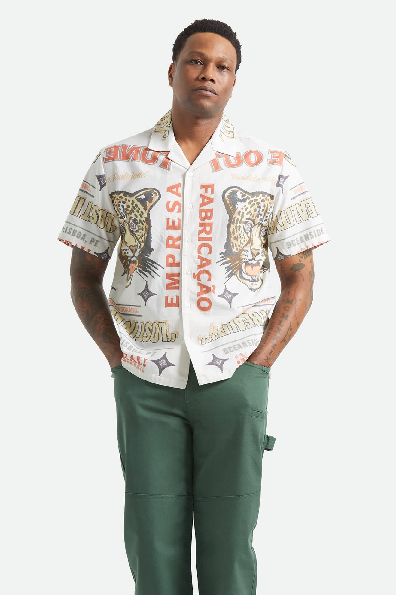 Men's Bunker Twisted Stripe Short Sleeve Camp Collar Shirt in the color Lost In Reality Print - Men's Front View