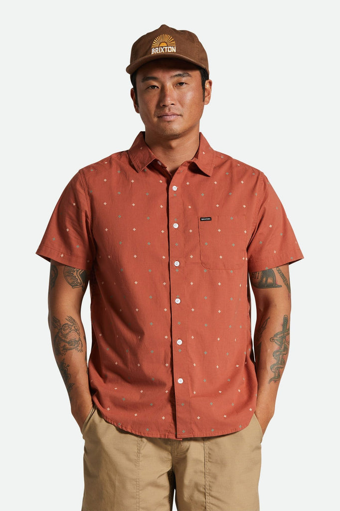 Men's Fit, Front View | Charter Print S/S Woven Shirt - Terracotta Pyramid