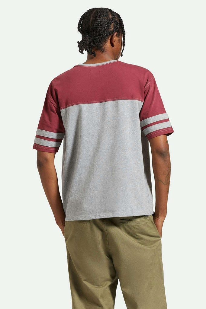 Men's Back Fit Image | Varsity Heavyweight Football T-Shirt - Heather Grey/Cordovan Red