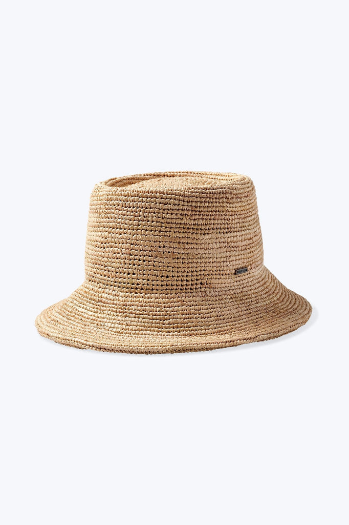 Brixton Women's Ellee Straw Packable Bucket Hat - Tan | Profile