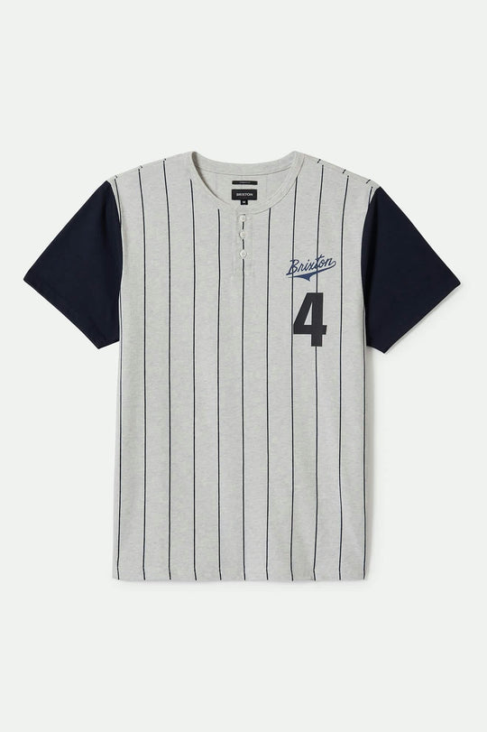 Men's The League Baseball T-Shirt in the color Heather Grey Ash/Washed Navy - Front Product View