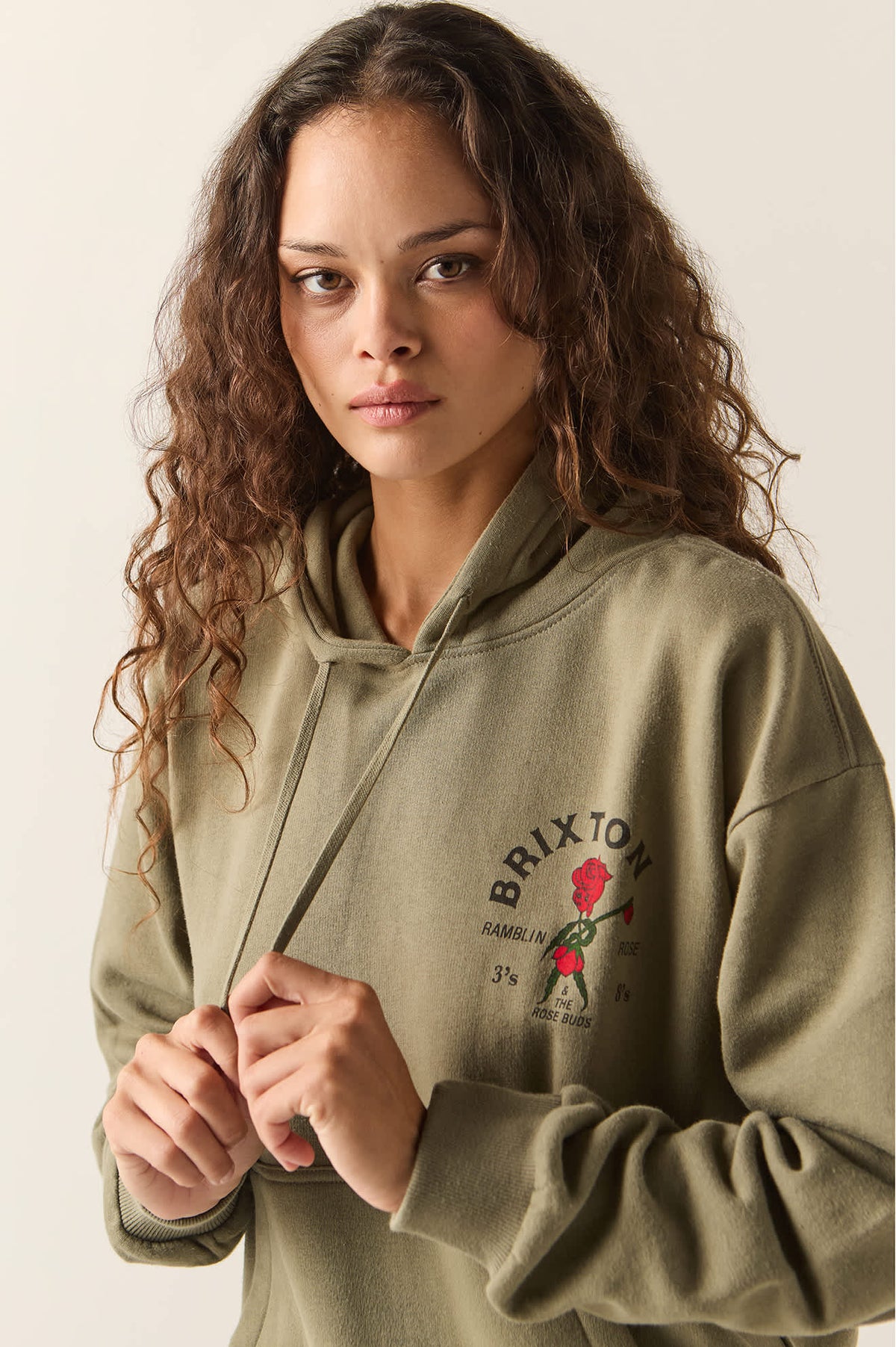 Women's Ramblin Rose Hoodie in the color Olive Surplus - Women's Side View