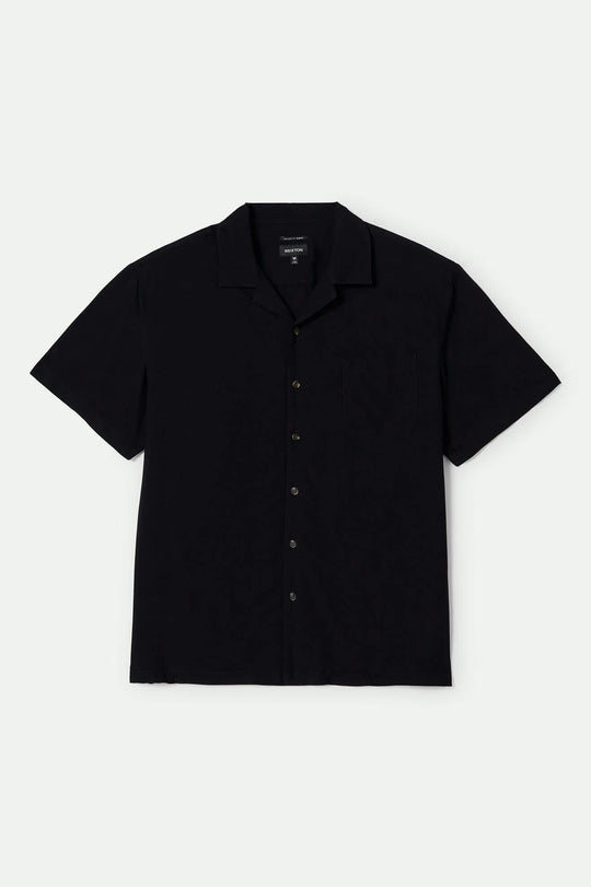 Men's Bunker S/S Camp Collar Shirt in the color Black - Front Product View