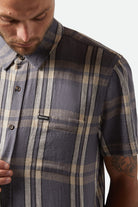 Men's Charter Linen Blend S/S Shirt in the color Charcoal/Beige Plaid - Additional Fit image