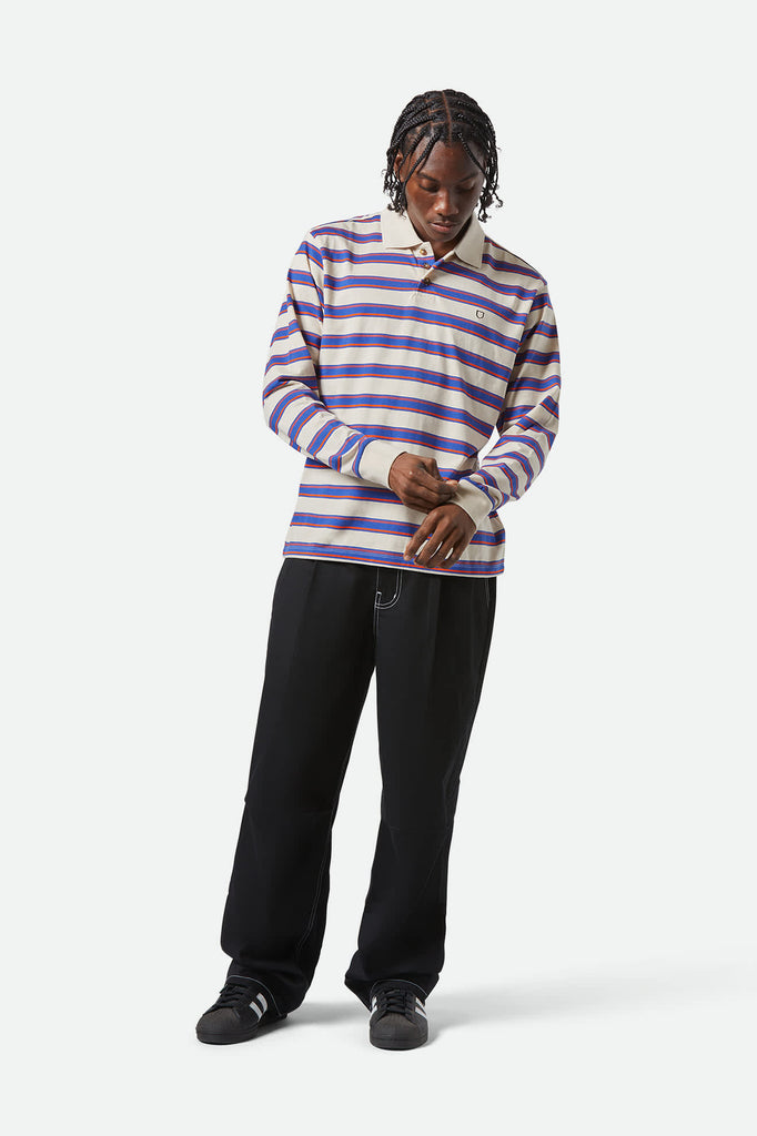 Men's Vintage Stripe L/S Polo  in the color Electric Blue/Flame/Whitecap - Men's Featured View