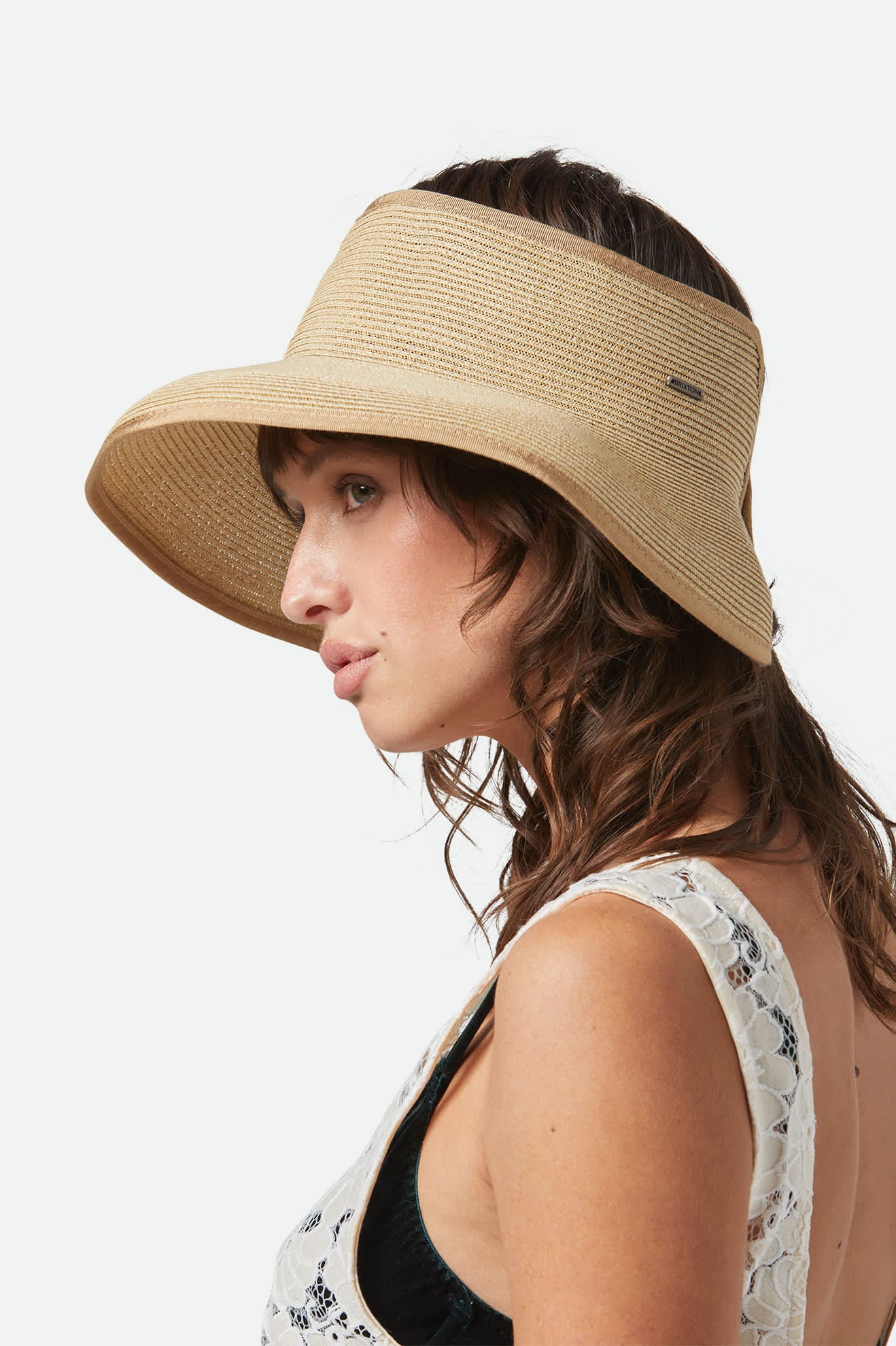 Women's Ivy Packable Straw Visor in the color Tan - Women's Side View