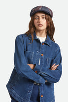 Unisex Altered Threads Brood Baggy Snap Cap in the color Medium Wash Denim - Women's Front View