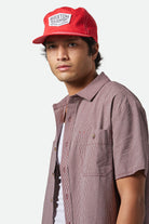 Men's CRU Micro Plaid Relaxed S/S Shirt in the color Cordovan Red Micro Plaid - Additional Fit View