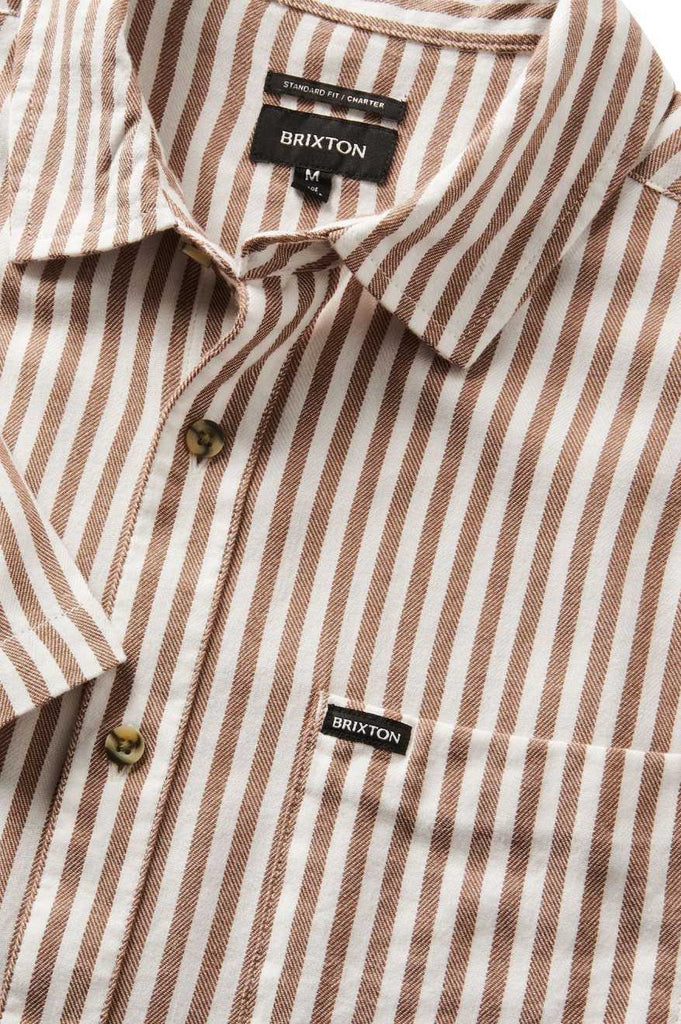 Brixton Men's Charter Herringbone Stripe S/S Woven Shirt - Off White/Bison | Extra Shot
