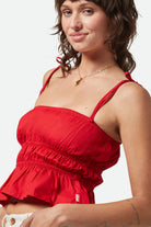 Women's Eden Smocked Top in the color Crimson - Women's Side View