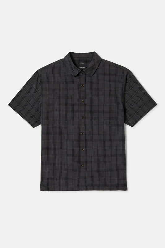 Men's CRU Oxford Plaid Relaxed S/S Shirt in Charcoal/Black Plaid