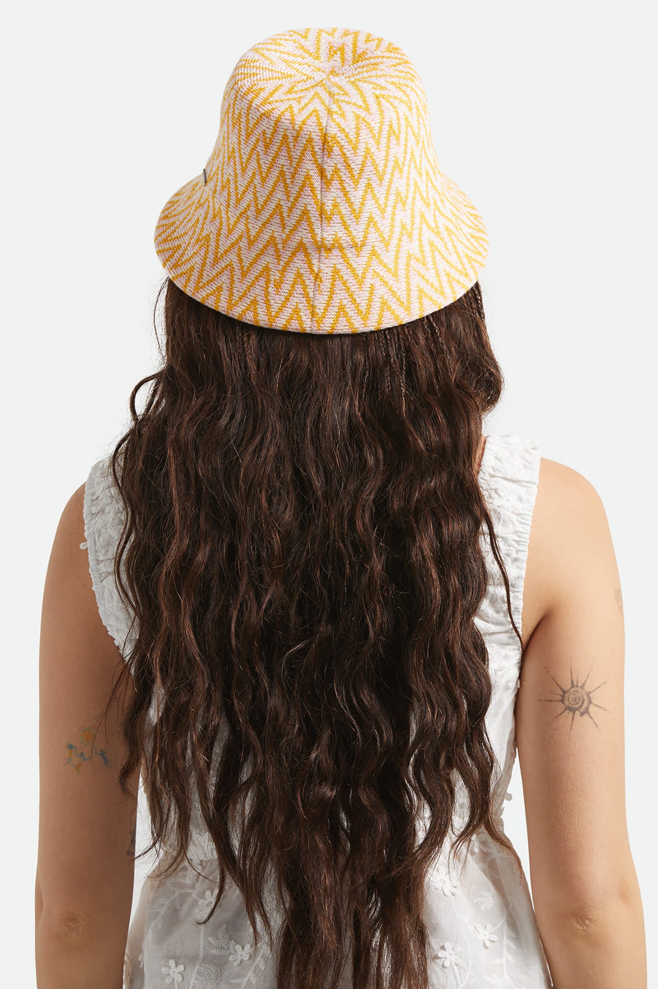 Women's Lisboa Knit Packable Bucket Hat in the color Multi Color Zigzag - Women's Back View