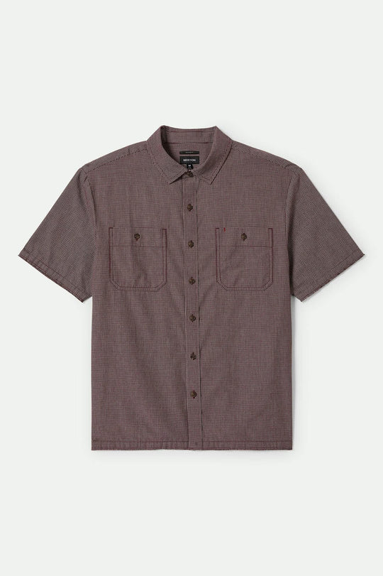 Men's CRU Micro Plaid Relaxed S/S Shirt in the color Cordovan Red Micro Plaid - Front Product View