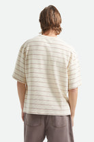 Men's Parsons Stripped Pique Boxy T-Shirt in the color Whitecap/Sea Foam/Pinecone Brown - Men's Back View