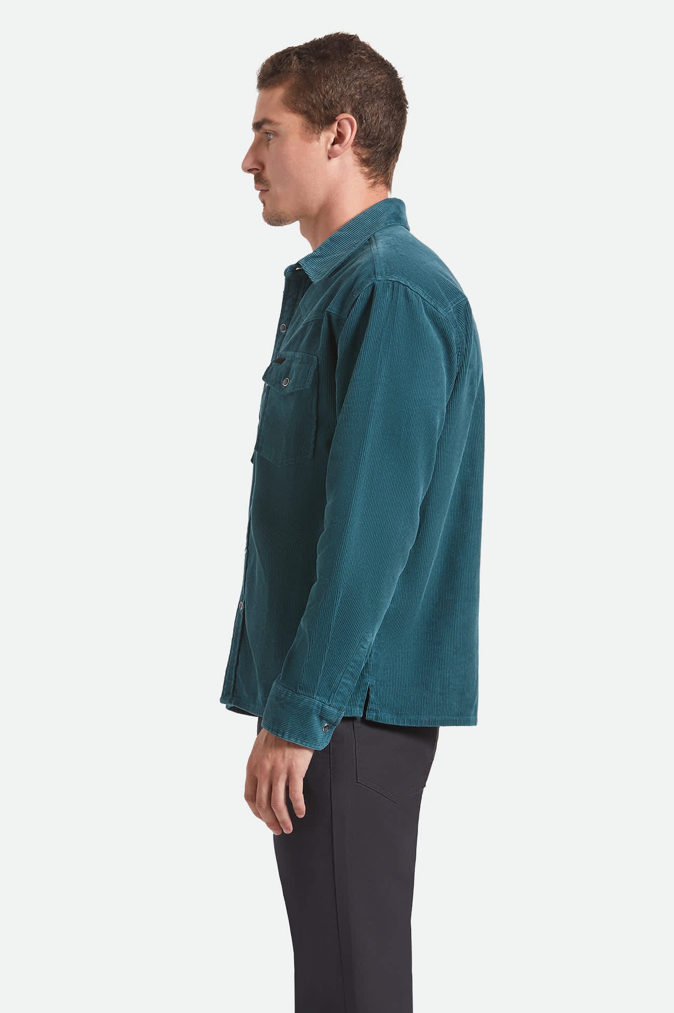Men's New West Relaxed Overshirt in the color Night Sage Corduroy - Men's Side View