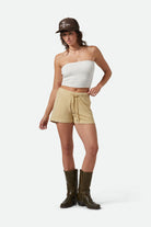 Women's Carefree Organic Garment Dyed Lounge Short in the color Pale Khaki - Women's Front View