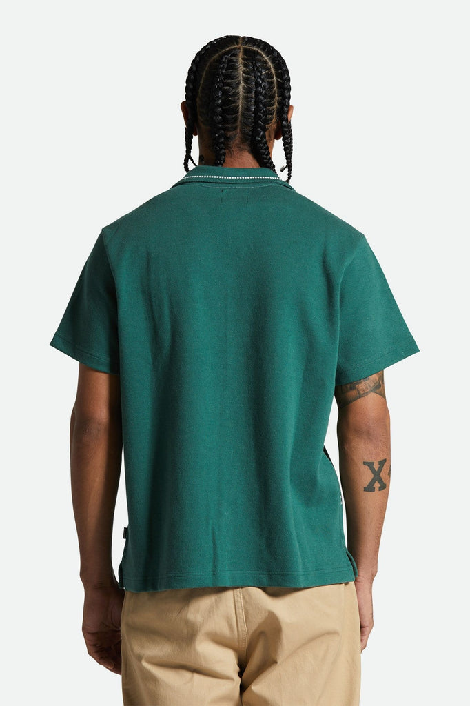 Men's Fit, Back View | Bunker Jacquard S/S Camp Collar Woven Shirt - Trekking Green