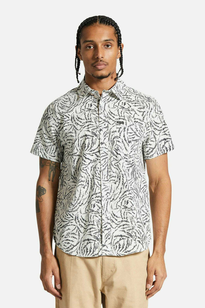 Men's Fit, Front View | Charter Print S/S Shirt - Off White/Black Ripple