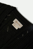 Women's Cropped Pointelle Tie Cardigan in the color Black - Additional Laydown image