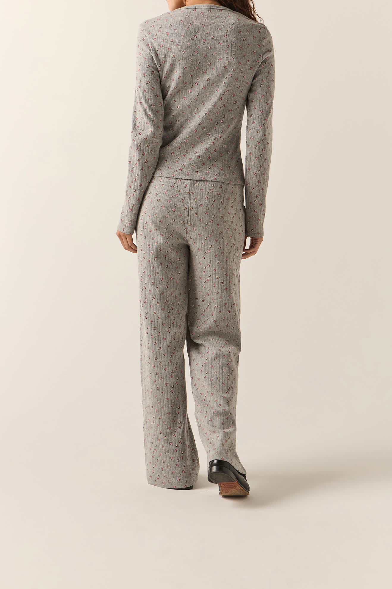 Women's Off Duty Pointelle Lounge Pant in the color Heather Grey Ditsy Floral - Women's Back View