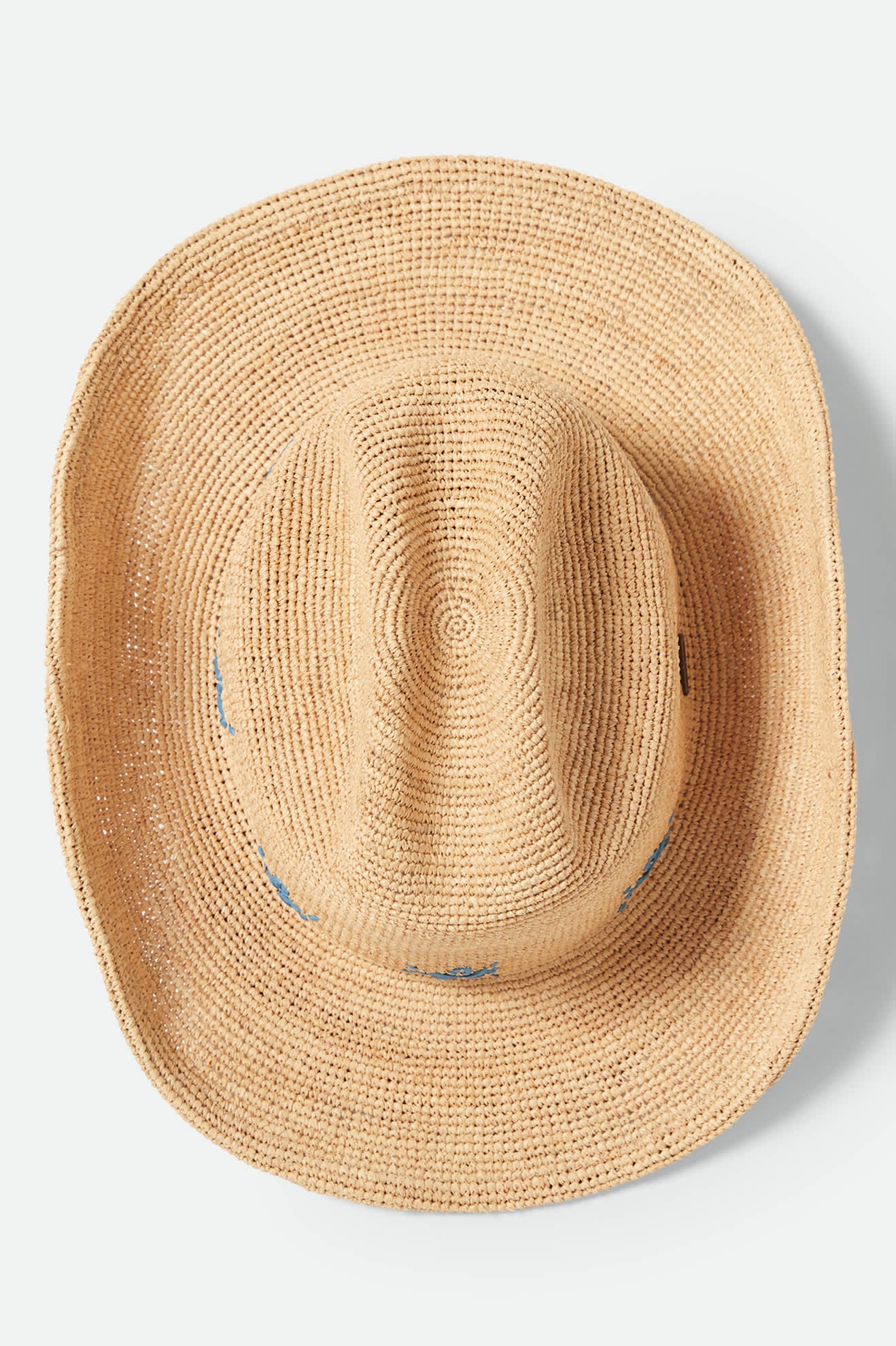 Women's Odessa Straw Packable Cowboy Hat in the color Tan/Sunrise Blue - Additional Laydown image
