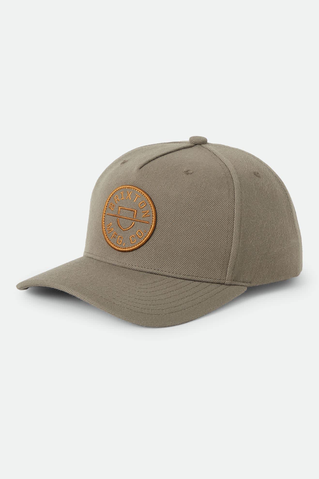 Unisex Crest Snapback in the color Dark Olive/Caramel - Front Product View