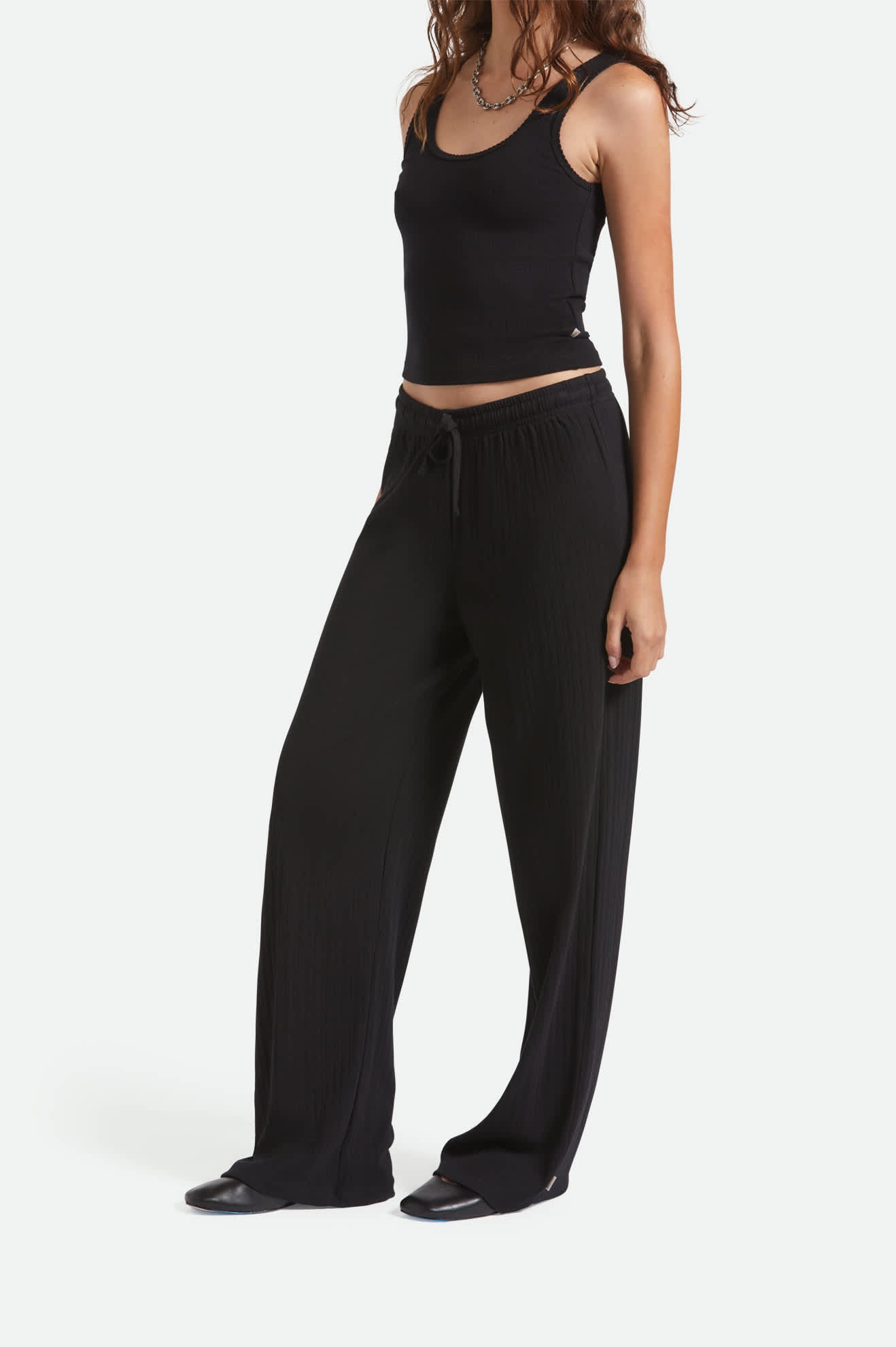 Women's Pointelle Lounge Pant in the color Black - Women's Side View