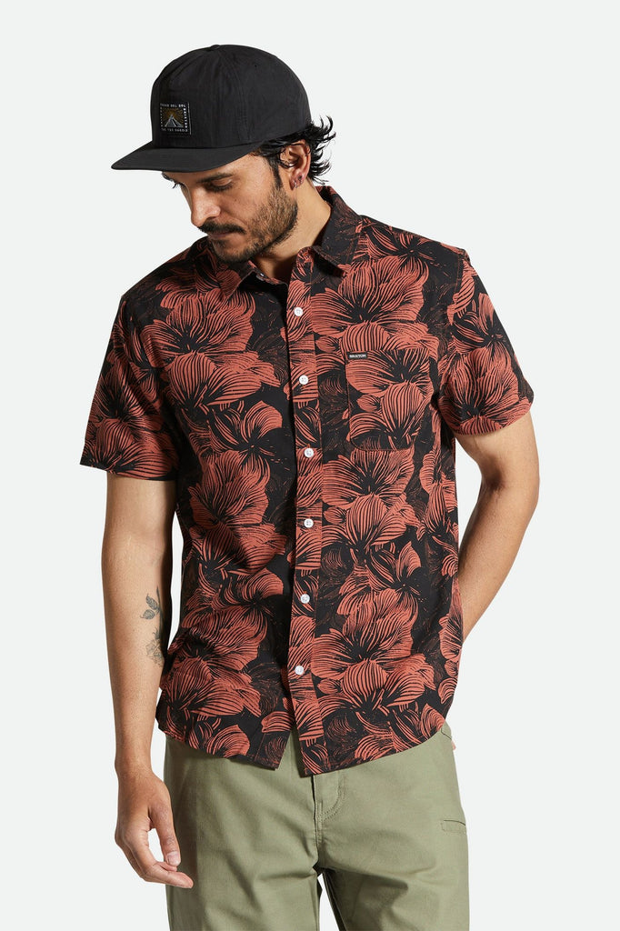 Men's Fit, Front View | Charter Print S/S Woven Shirt - Washed Black/Terracotta Floral