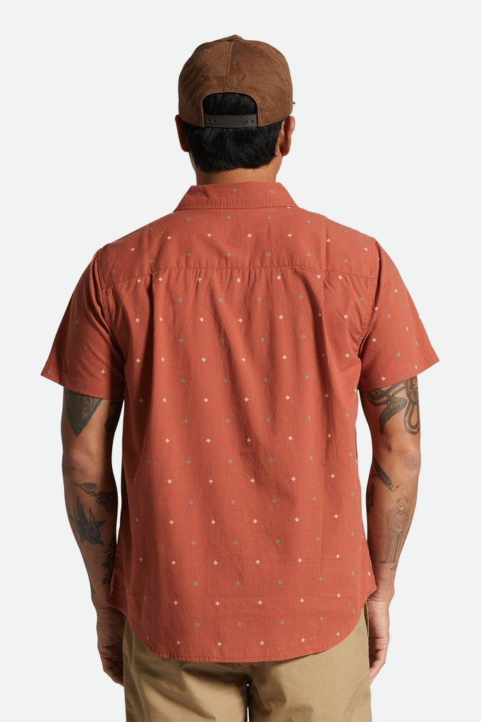 Men's Fit, Back View | Charter Print S/S Woven Shirt - Terracotta Pyramid