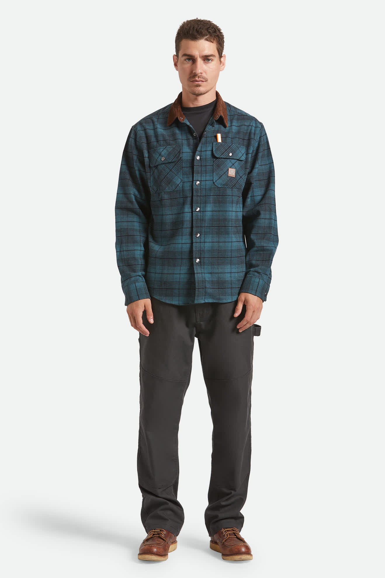 Men's Builders Bowery Stretch Water Resistant Flannel in the color Night Sage/Black - Additional Fit image