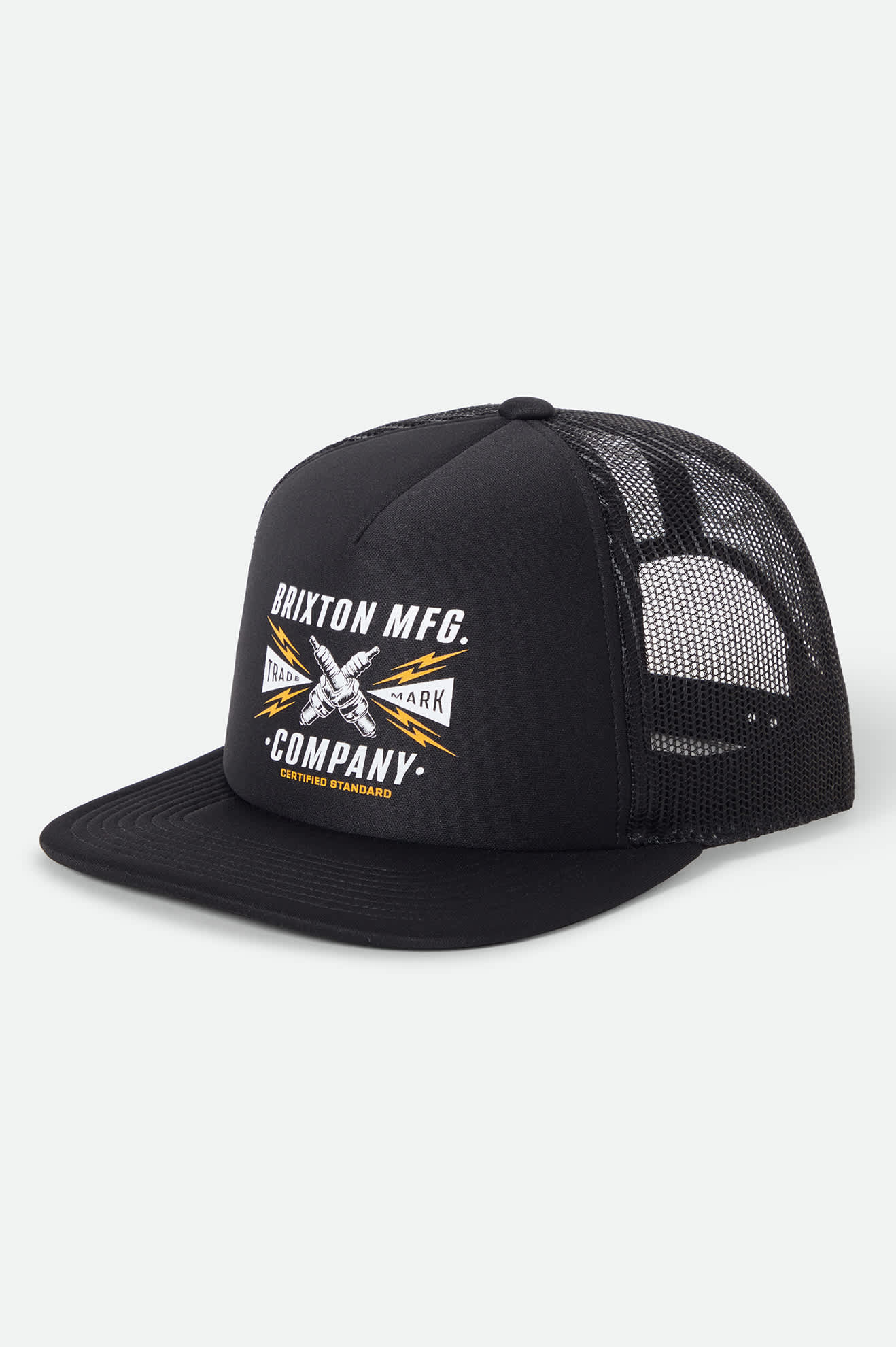 Unisex Danton Netplus Trucker Hat in the color Black/Black - Front Product View