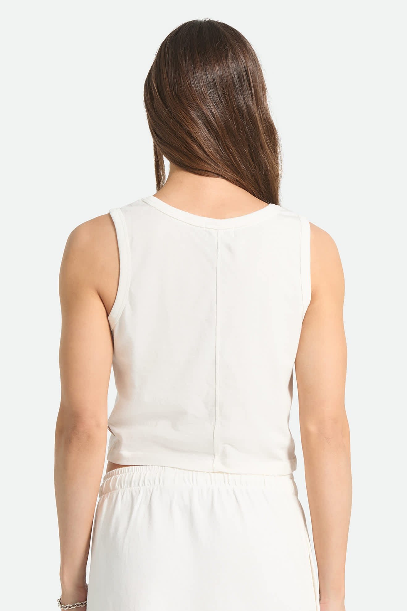 Women's Carefree Organic Garment Dye Cropped Tank in the color Off White - Women's Back View