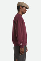 Men's Embroidered Heavyweight Oversized Crew in the color Port - Men's Side View